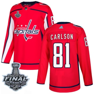 Men's Adam Carlson Washington Capitals Adidas Home 2018 Stanley Cup Final Patch Jersey - Authentic Red