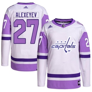 Men's Alexander Alexeyev Washington Capitals Adidas Hockey Fights Cancer Primegreen Jersey - Authentic White/Purple