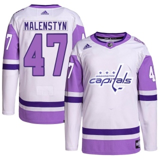 Men's Beck Malenstyn Washington Capitals Adidas Hockey Fights Cancer Primegreen Jersey - Authentic White/Purple