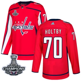 Men's Braden Holtby Washington Capitals Adidas Home 2018 Stanley Cup Champions Patch Jersey - Authentic Red