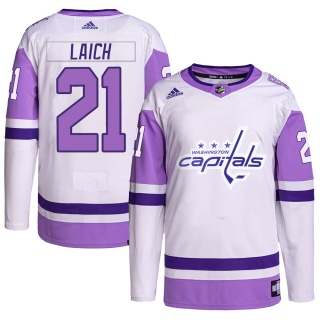 Men's Brooks Laich Washington Capitals Adidas Hockey Fights Cancer Primegreen Jersey - Authentic White/Purple