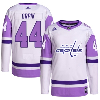 Men's Brooks Orpik Washington Capitals Adidas Hockey Fights Cancer Primegreen Jersey - Authentic White/Purple