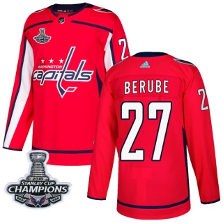 Men's Craig Berube Washington Capitals Adidas Home 2018 Stanley Cup Champions Patch Jersey - Authentic Red