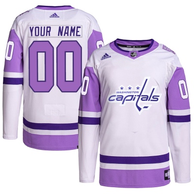 Men's Custom Washington Capitals Adidas Custom Hockey Fights Cancer Primegreen Jersey - Authentic White/Purple