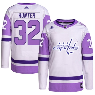 Men's Dale Hunter Washington Capitals Adidas Hockey Fights Cancer Primegreen Jersey - Authentic White/Purple