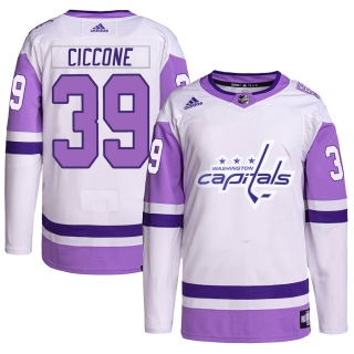 Men's Enrico Ciccone Washington Capitals Adidas Hockey Fights Cancer Primegreen Jersey - Authentic White/Purple