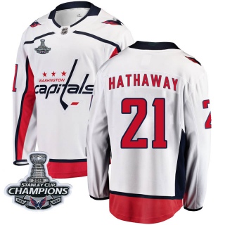 Men's Garnet Hathaway Washington Capitals Fanatics Branded Away 2018 Stanley Cup Champions Patch Jersey - Breakaway White
