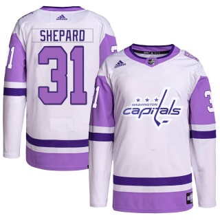 Men's Hunter Shepard Washington Capitals Adidas Hockey Fights Cancer Primegreen Jersey - Authentic White/Purple