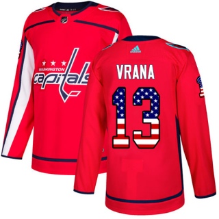 Men's Jakub Vrana Washington Capitals Adidas USA Flag Fashion Jersey - Authentic Red