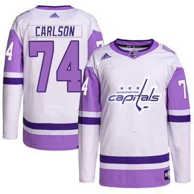 Men's John Carlson Washington Capitals Adidas Hockey Fights Cancer Primegreen Jersey - Authentic White/Purple
