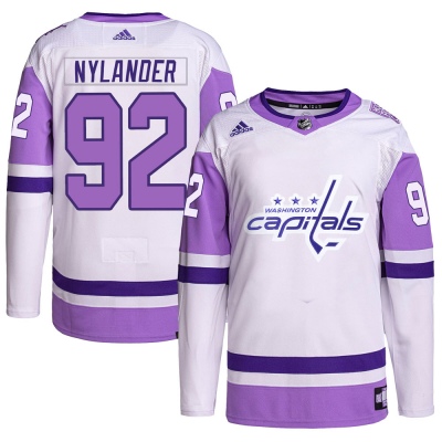Men's Michael Nylander Washington Capitals Adidas Hockey Fights Cancer Primegreen Jersey - Authentic White/Purple