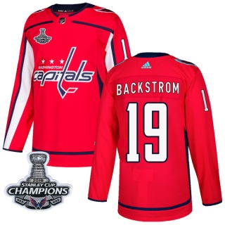 Men's Nicklas Backstrom Washington Capitals Adidas Home 2018 Stanley Cup Champions Patch Jersey - Authentic Red