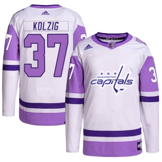 Men's Olaf Kolzig Washington Capitals Adidas Hockey Fights Cancer Primegreen Jersey - Authentic White/Purple