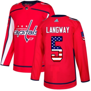 Men's Rod Langway Washington Capitals Adidas USA Flag Fashion Jersey - Authentic Red