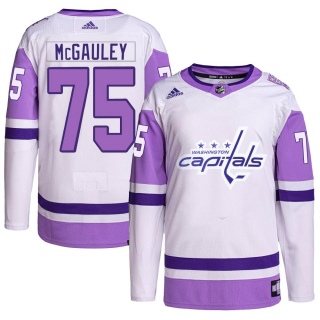 Men's Tim McGauley Washington Capitals Adidas Hockey Fights Cancer Primegreen Jersey - Authentic White/Purple
