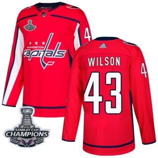 Men's Tom Wilson Washington Capitals Adidas Home 2018 Stanley Cup Champions Patch Jersey - Authentic Red