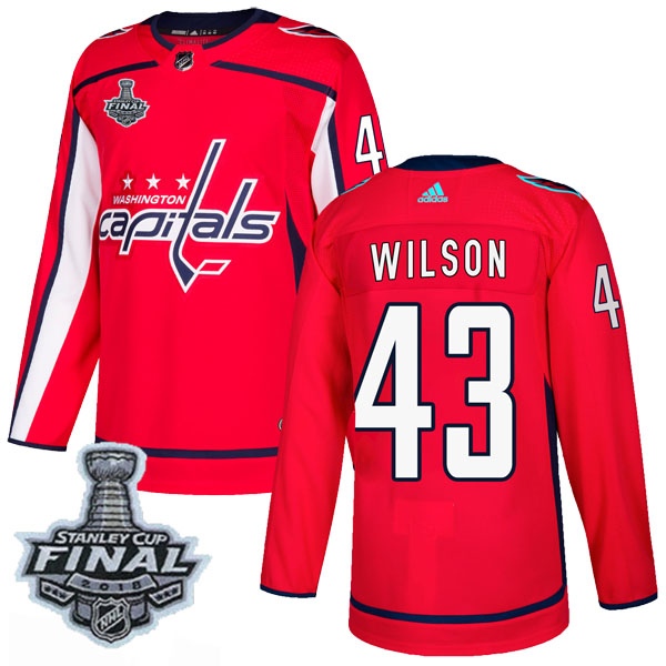 Men's Tom Wilson Washington Capitals Adidas Home 2018 Stanley Cup Final Patch Jersey - Authentic Red