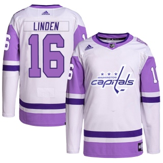 Men's Trevor Linden Washington Capitals Adidas Hockey Fights Cancer Primegreen Jersey - Authentic White/Purple