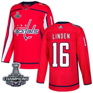 Men's Trevor Linden Washington Capitals Adidas Home 2018 Stanley Cup Champions Patch Jersey - Authentic Red
