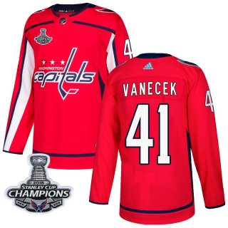 Men's Vitek Vanecek Washington Capitals Adidas Home 2018 Stanley Cup Champions Patch Jersey - Authentic Red