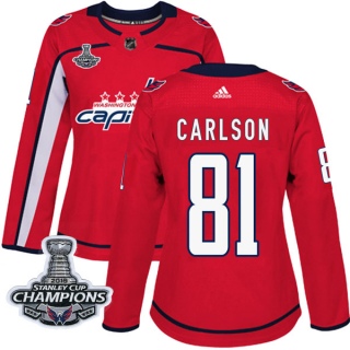 Women's Adam Carlson Washington Capitals Adidas Home 2018 Stanley Cup Champions Patch Jersey - Authentic Red