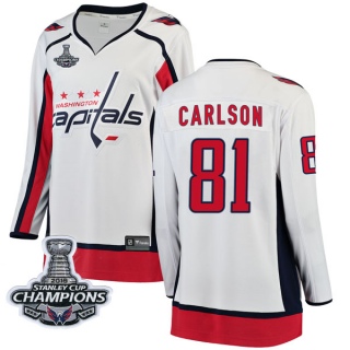 Women's Adam Carlson Washington Capitals Fanatics Branded Away 2018 Stanley Cup Champions Patch Jersey - Breakaway White