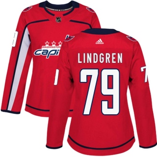 Women's Charlie Lindgren Washington Capitals Adidas Home Jersey - Authentic Red