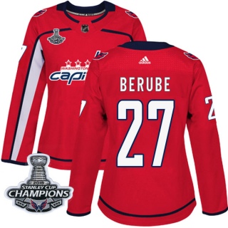 Women's Craig Berube Washington Capitals Adidas Home 2018 Stanley Cup Champions Patch Jersey - Authentic Red