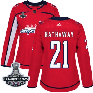 Women's Garnet Hathaway Washington Capitals Adidas Home 2018 Stanley Cup Champions Patch Jersey - Authentic Red