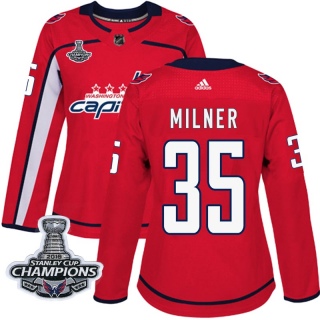Women's Parker Milner Washington Capitals Adidas Home 2018 Stanley Cup Champions Patch Jersey - Authentic Red