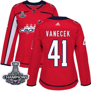 Women's Vitek Vanecek Washington Capitals Adidas Home 2018 Stanley Cup Champions Patch Jersey - Authentic Red