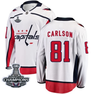 Youth Adam Carlson Washington Capitals Fanatics Branded Away 2018 Stanley Cup Champions Patch Jersey - Breakaway White