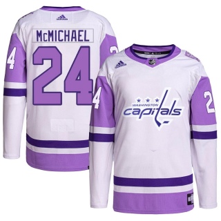 Youth Connor McMichael Washington Capitals Adidas Hockey Fights Cancer Primegreen Jersey - Authentic White/Purple