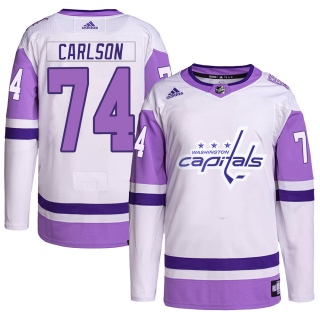Youth John Carlson Washington Capitals Adidas Hockey Fights Cancer Primegreen Jersey - Authentic White/Purple