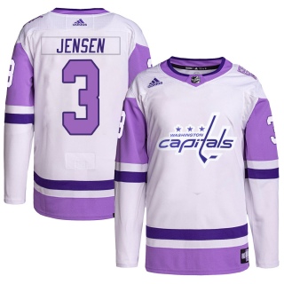 Youth Nick Jensen Washington Capitals Adidas Hockey Fights Cancer Primegreen Jersey - Authentic White/Purple