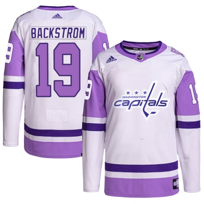 Youth Nicklas Backstrom Washington Capitals Adidas Hockey Fights Cancer Primegreen Jersey - Authentic White/Purple