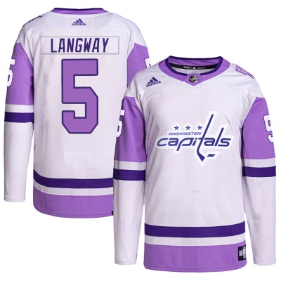 Youth Rod Langway Washington Capitals Adidas Hockey Fights Cancer Primegreen Jersey - Authentic White/Purple